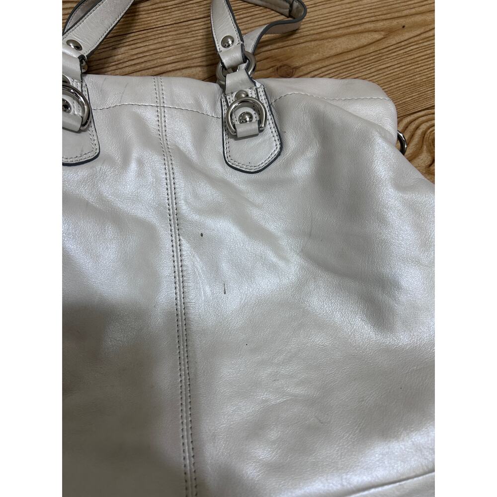 Coach Madison Op Art Leather Shoulder Bag Cream Silvery Hobo Tote Purse F15513 - Picture 7 of 8